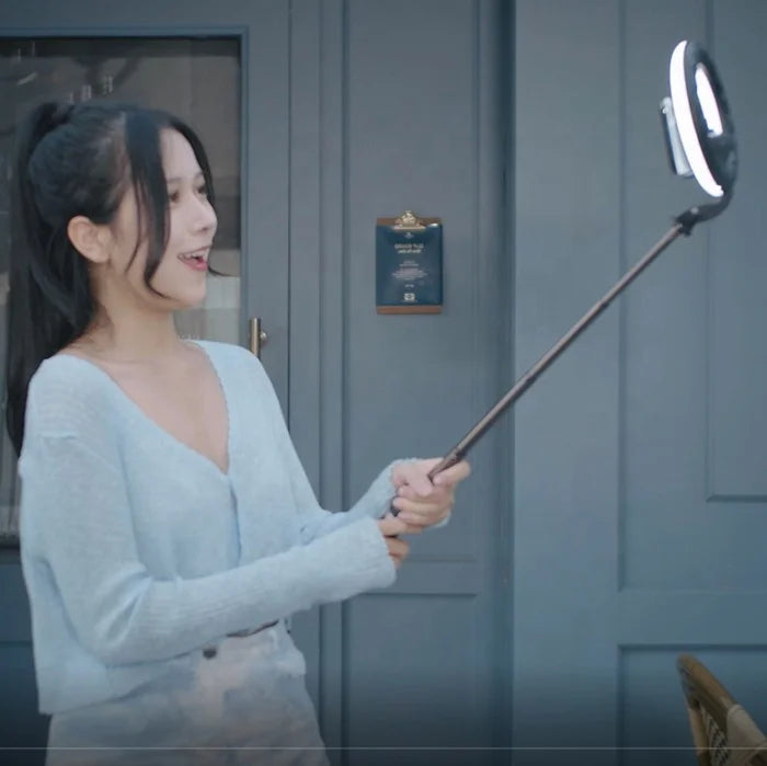 Q07 Selfie Stick Tripod with 6 Inch 3 Color Temperature Ring Light 798mm Foldable for Video Vlog