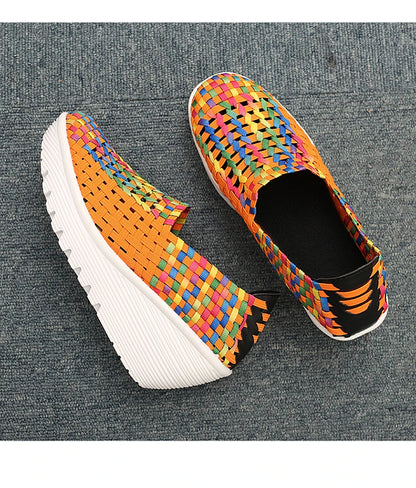 New Women Sneakers Summer Casual Shoes Woven Flat Platform Women's Shoes Breath Loafers Lady Footwear Soft Zapatos Plus Size 42