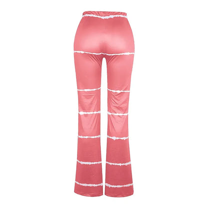 2023 Brown Leopard Y2K Joggers Women High Waist Flare Pants Double Layer Mesh Girl Aesthetic Tie Dye Trousers Female Sweatpants
