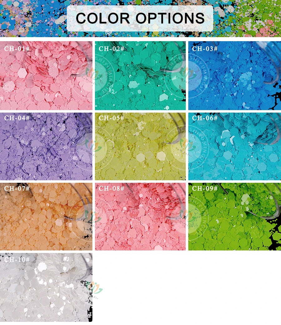 Factory Matt Macaron Colors Nail Sequins Solvent Resistant Non-Toxic Chunky Glitter Bulk Tumbler Snow Globe Epoxy Resin Festival