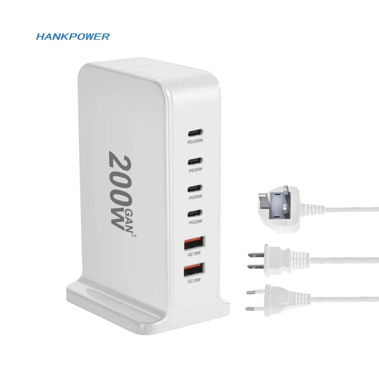 200w Gan Multi USB Charger 6 Ports Quick Charge Charger Station Dock US AU EU UK Plug Desktop Chargers