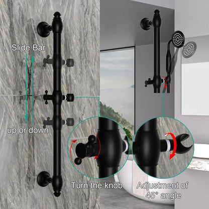 Brass Contemporary Shower Slide Bar Handheld Shower Head Adjustable Height Wall-Mounted 59-Inch Hose Rainfall Waterfall Spray