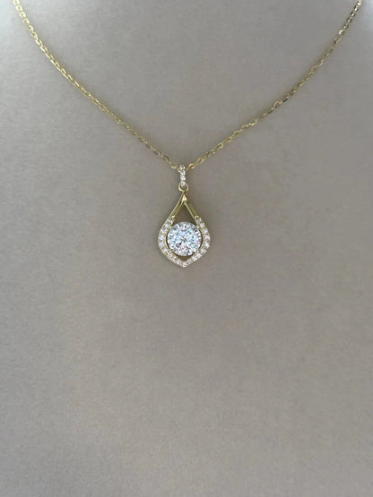 Teardrop Moissanite Halo Christian Party Necklace Silver Plated Sterling Silver Yellow Gold Spring Ring Closure Charms