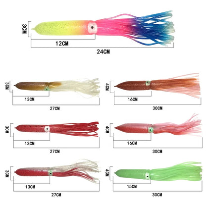 Factory Direct Sale of 24cm-30cm Bulb Squid Octopus Soft Plastic Jigging Lures Saltwater Fishing Tackle for River Fishing