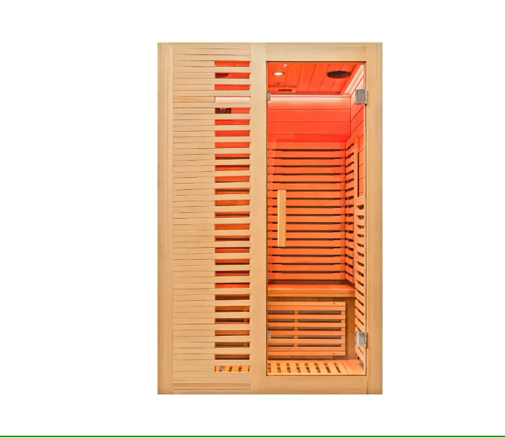 Luxury 1-Person Modern Cedar Electric Sauna Room with Red Cedar Solid Wood and Dry Steam Stove for Apartment or Villa