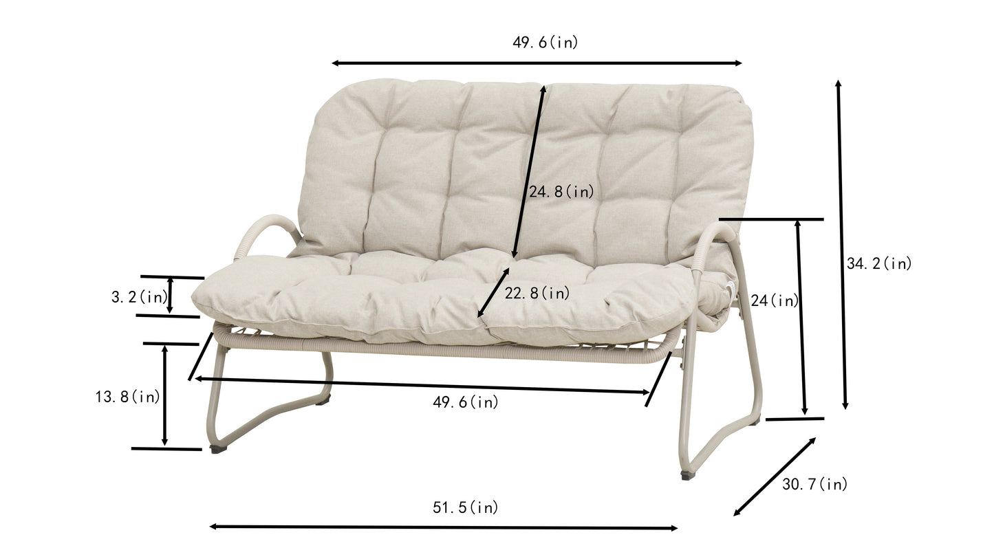 Modern Eco-Friendly Durable Outdoor Loveseat Coffee Table Set All-Weather Metal Frame Patio Conversation Thick Cushions Garden