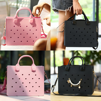 Lightweight Perforated Reusable EVA Handbag Black Women's Tote Bags for Women & Girl with Shoulder Strap for Beach & College