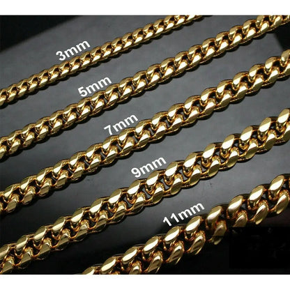 Hiphop Stainless Steel Necklace Curb Cuban Link Chain for Men Women Gold Color Solid Metal Punk Jewelry Gift