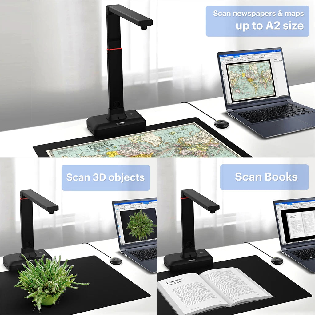 A2/A3 Large Format Overhead Book& Document Scanner 23MP High Resolution Auto- Flatten & Support Multi-Language VIISAN-S21 2025