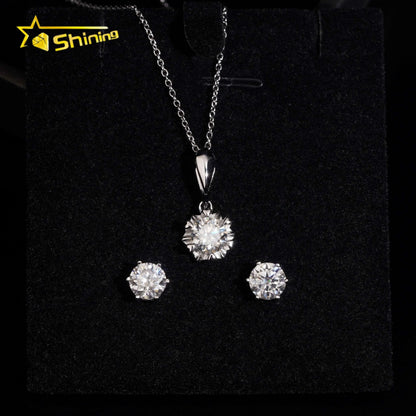 Local Stock Fast Shipping Women Fine Jewelry 925 Silver 6.5mm Moissanite Necklaces Earrings Set
