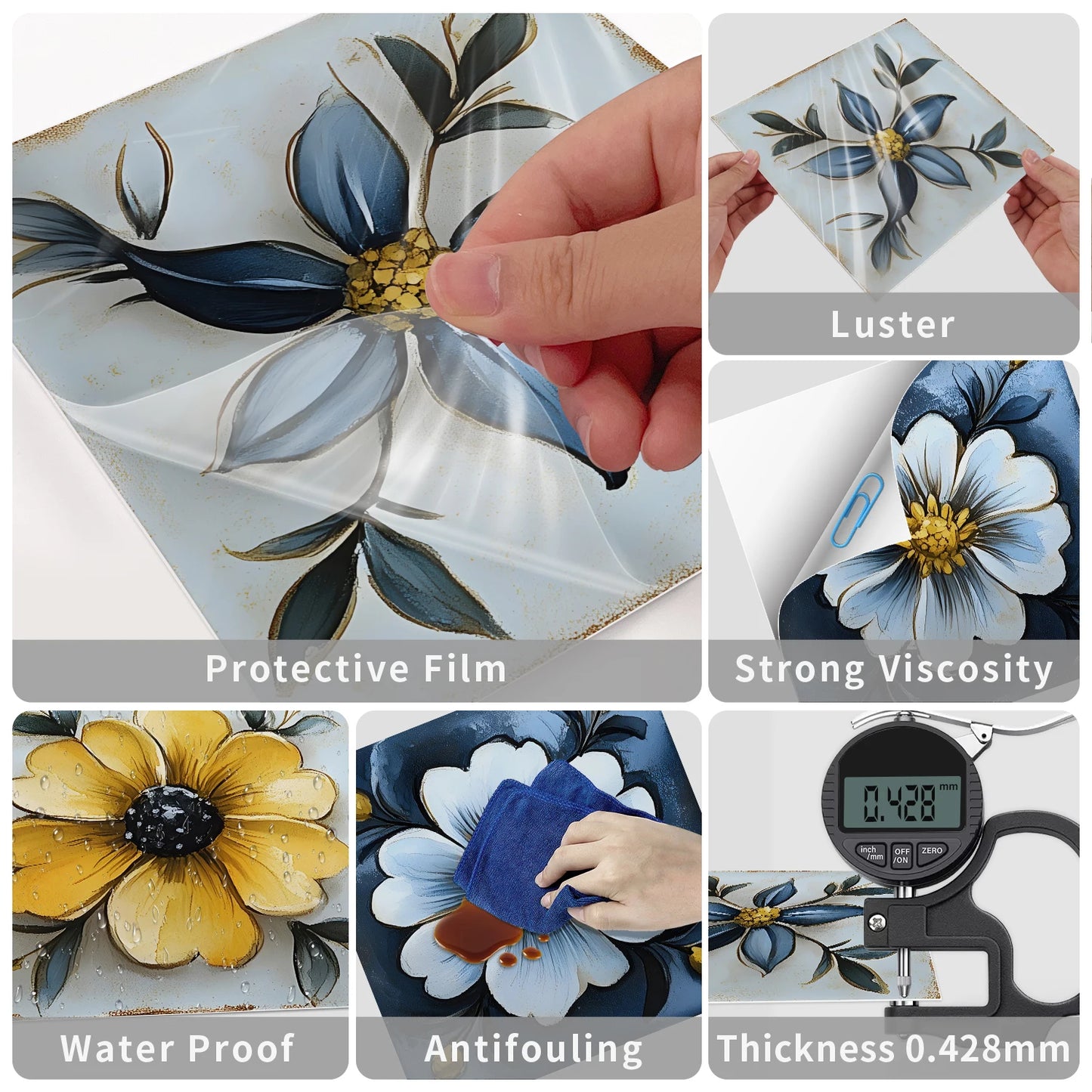 24 Pcs Self Adhesive Tile Stickers Peel and Stick Wall Tiles Waterproof PVC Backsplash Tile for Kitchen 7.87 X 7.87 Inch