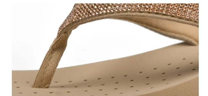 Best Selling Womens Slides Quality Rhinestone Slope Heel Flip-flops Non-slip Elastic Insoles Korean Fashion Summer Sandals