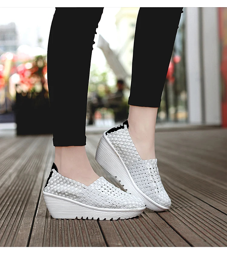 New Women Sneakers Summer Casual Shoes Woven Flat Platform Women's Shoes Breath Loafers Lady Footwear Soft Zapatos Plus Size 42