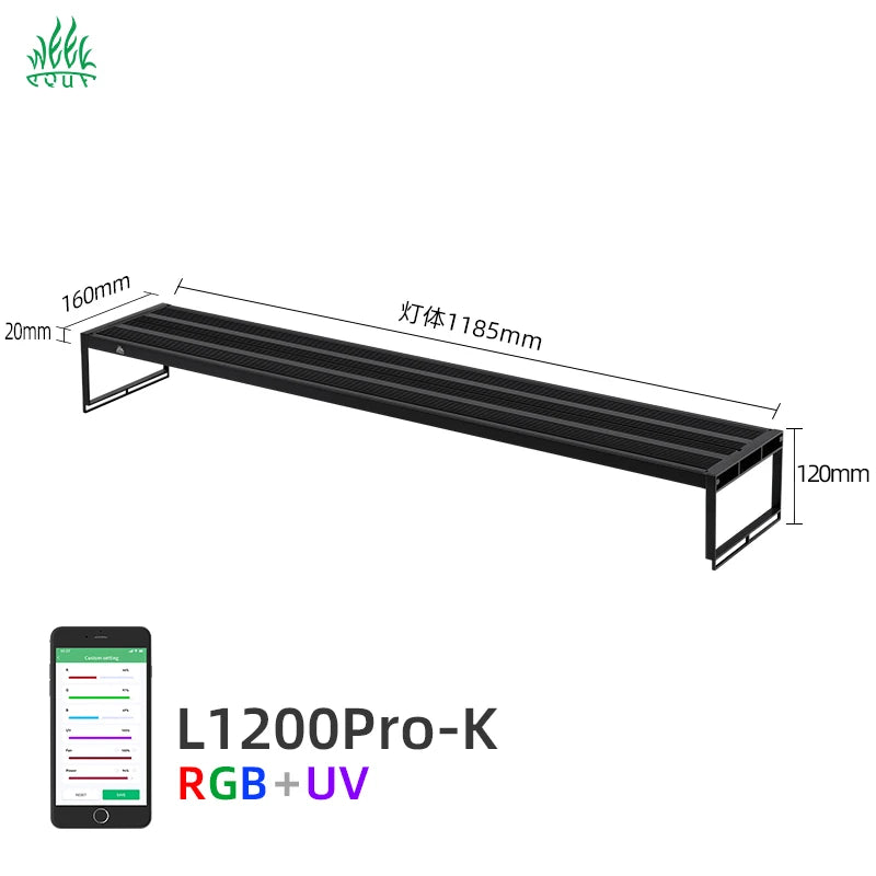 WEEKAQUA L1200K Pro 120CM APP Control Cycle Timing RGBUV Full Spectrum Led Aquarium Lighting for Aquatic Plante 1000 Gallon