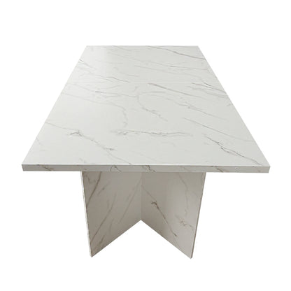Extendable Dining Room Table for 6-10 Modern Faux Marble Wooden Long Large Rectangular Expanding Conference Kitchen Table White