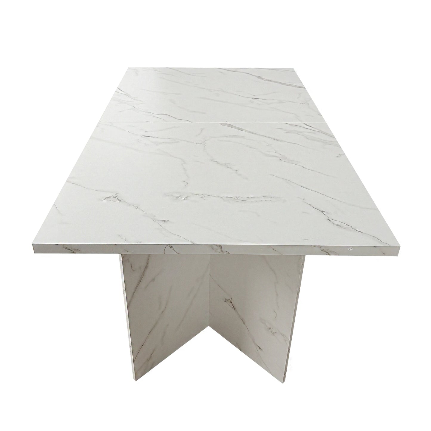 Extendable Dining Room Table for 6-10 Modern Faux Marble Wooden Long Large Rectangular Expanding Conference Kitchen Table White