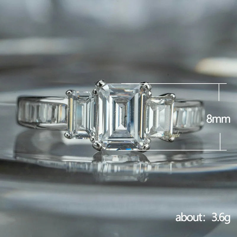 Platinum Emerald Cut Diamond Ring With Baguette Side Stones Natural D Color Women's Engagement Ring F859