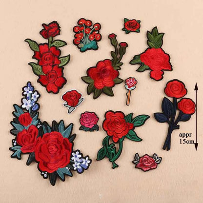 Black Flower Red Rose Embroidered Patch Iron On Patch Clothes Patch For Dress Hat Purse Clothing Woman