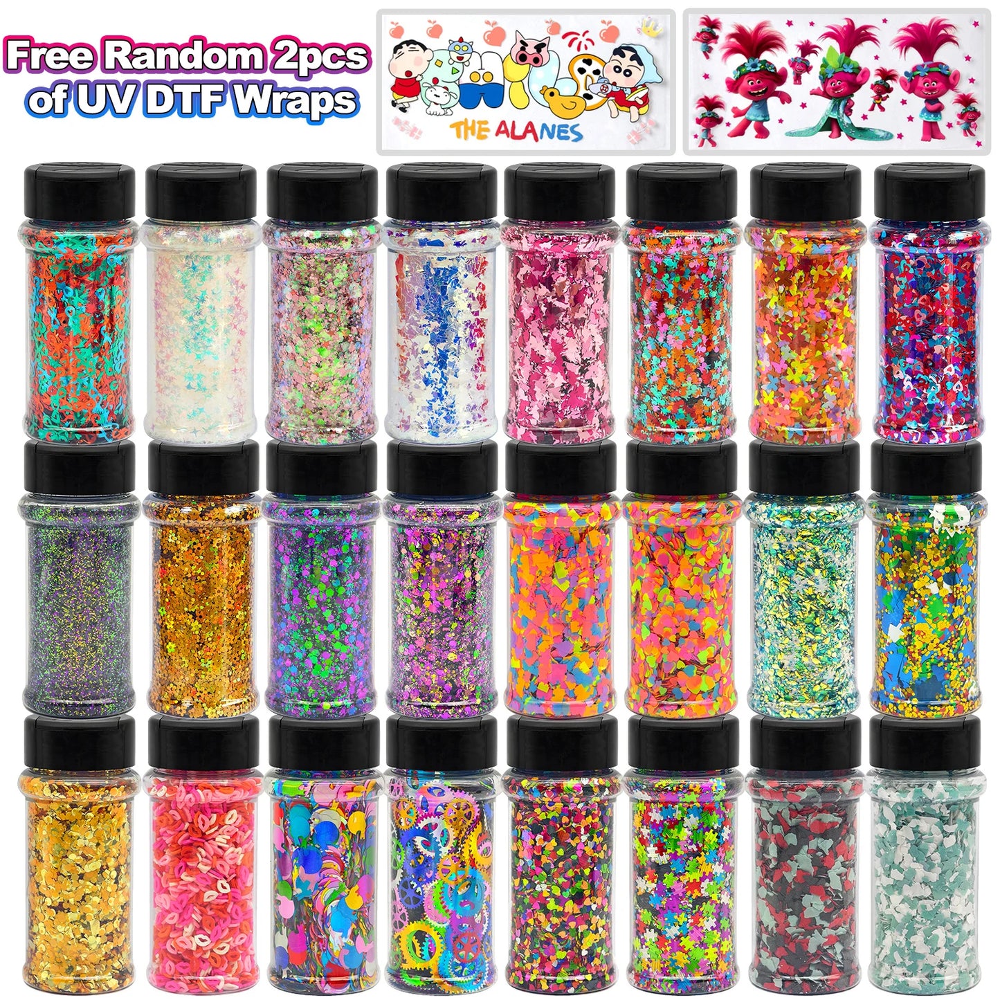 US Warehouses High Flash Spring Chunky Glitter 24 Color Bottle Set for Diy Makeup Manicure Handcrafted Cups Gift-making and More