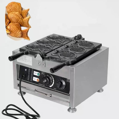 WeWork Commercial Taiyaki Machine Fish Electric Taiyaki Waffle Machine with 3pcs Closed Mouth Fish Shape Taiyaki Waffle Maker