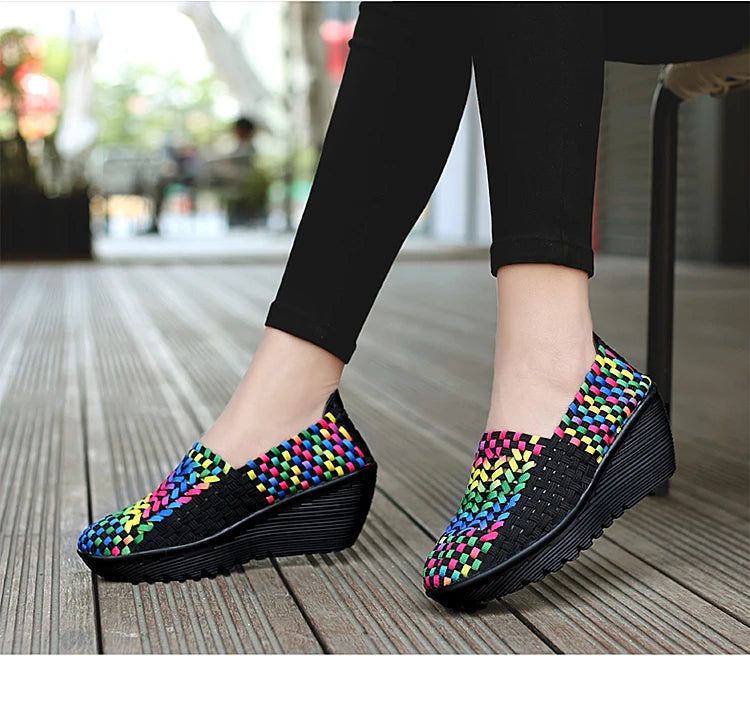 New Women Sneakers Summer Casual Shoes Woven Flat Platform Women's Shoes Breath Loafers Lady Footwear Soft Zapatos Plus Size 42