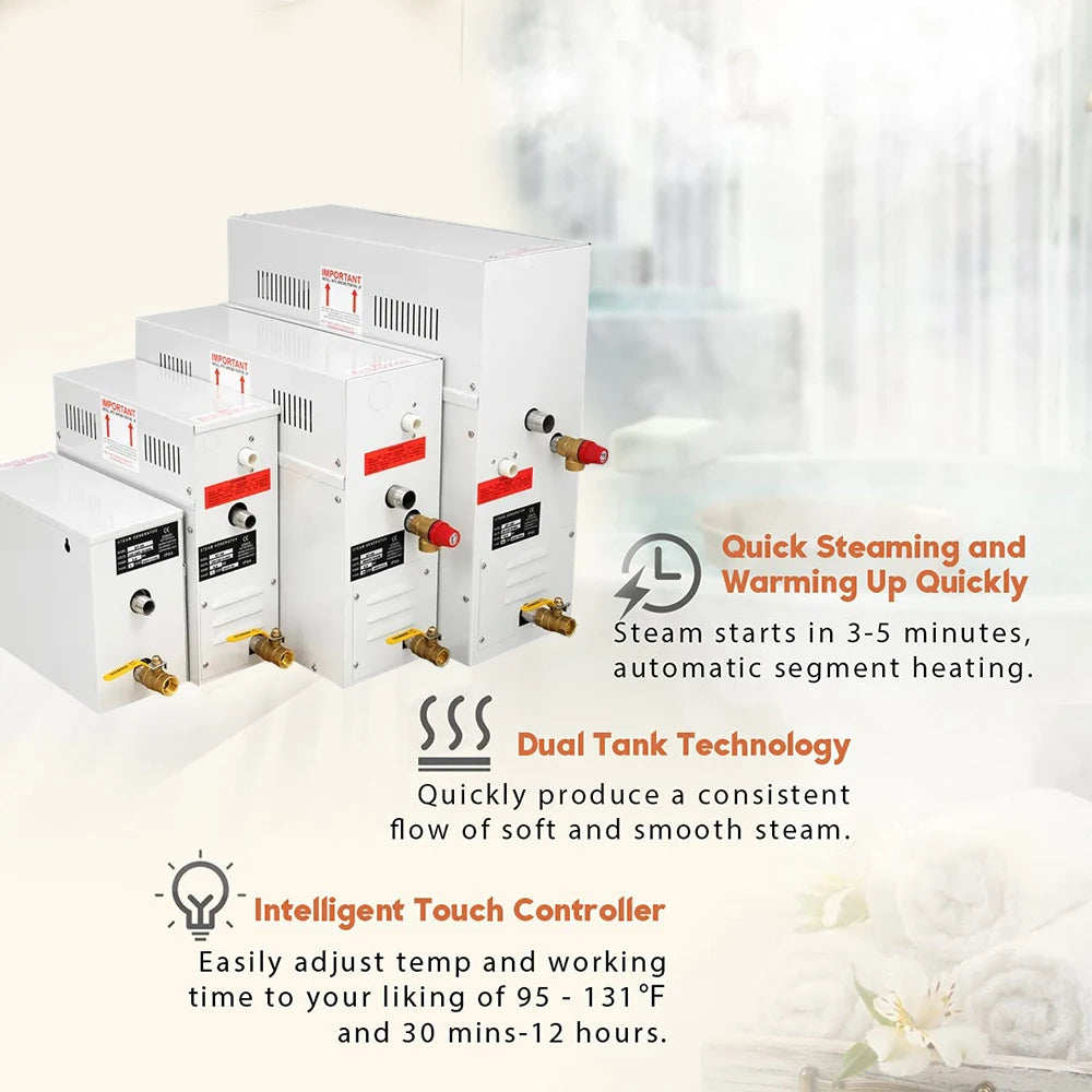 STCMOET 6kw Steam Generator Sauna Bath Steamer for Home SPA Shower with Digital Controller Temperature and Timing