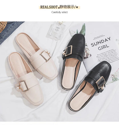 New Women Slipper Casual Shoes Fashion Women's Leather Loafers No Heel Slip-on Shoes Summer Outdoor Light Ladies Walking Shoes