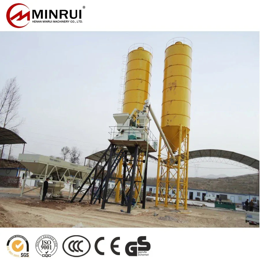 HZS50 Hopper Scale Efficient Concrete Batching Plant Core Components Including Pump Motor PLC Bearing Gearbox PLD1600 Quality