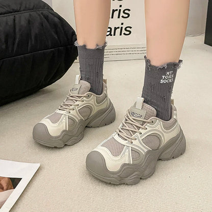 2024 Tall and Thick Soled Women's  Spring and Autumn New Mesh Breathable Explosive Sports and Leisure Shoes