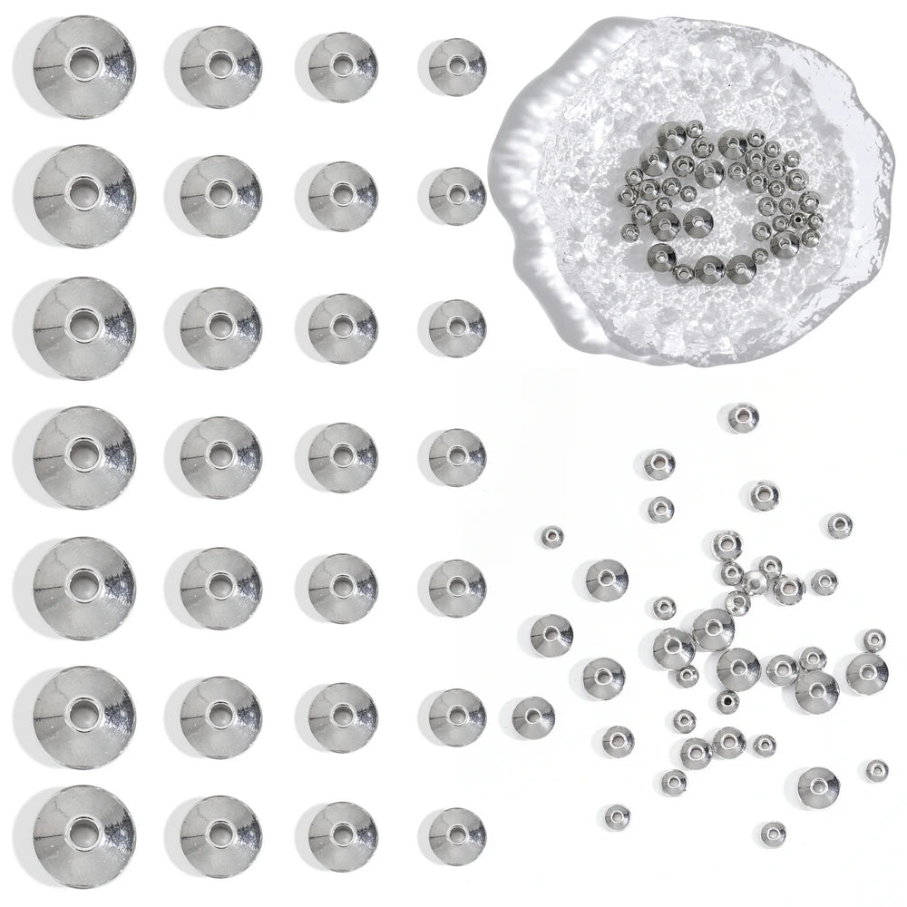 100pcs/bag Stainless Steel Flat Round Beads Spacer Beads FindingsTube Spacers for DIY Bracelet Jewelry Making