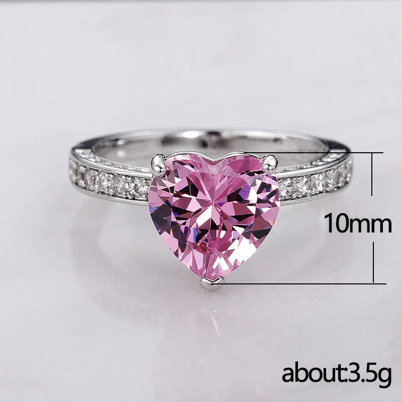 Q245 Heart Crystal & Rhinestone Ring 925 Silver Pave Setting Prong Engagement Women's Gemstone Ring