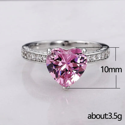 Q245 Heart Crystal & Rhinestone Ring 925 Silver Pave Setting Prong Engagement Women's Gemstone Ring