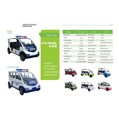 Hot Sale Classic Design 5/8 Seater Battery-powered Fully Enclosed Electric Patrol Car