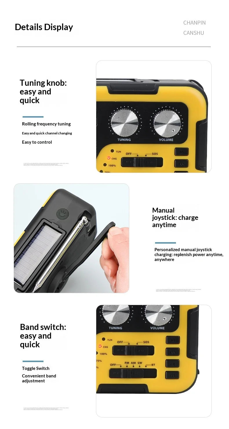 4000mAh Weather Emergency AM/FM Radio Noodradio Emergency Hand Crank Solar Charging Flashlight Survival Kit Gear Electronics