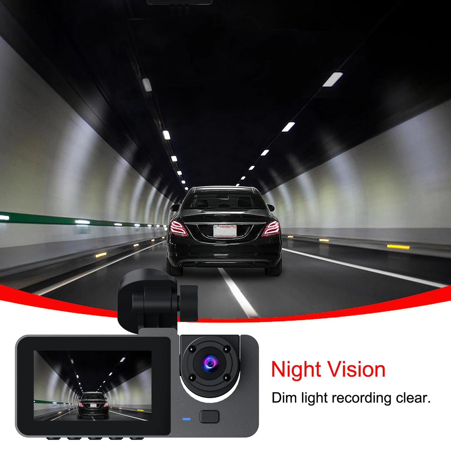 2-Inch IPS Screen Dashcam 1080P HD 140 Degree 3 Lens Loop Recording Waterproof Front Rear Car Recorder DVR