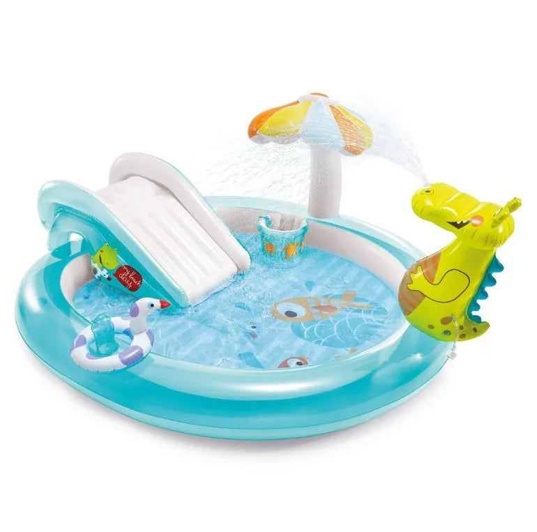 INTEX 57165 Children's Crocodile Garden Inflatable PVC Water Park Pool with Slide Spraying Water for Kids