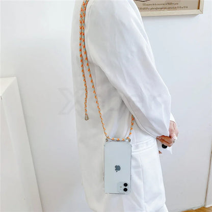 Necklace Lanyard Strap Chain Phone Case For iPhone 16 15 14 13 Pro Max 12 11 XS X XR Mini 7 8 Plus Transparent Soft Rope Cover
