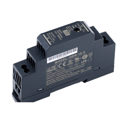 Mean Well HDR-15-5 5V 2.4A 15W Single Output DIN Rail Power Supply - Compact, Reliable for Industrial Automation and More
