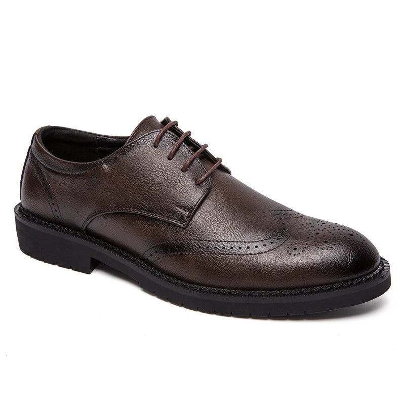 Extra Size 38-47 Brogue Dress Shoes Lace up PU Leather Oxford Formal Business Footwear Wedding Shoes for Men