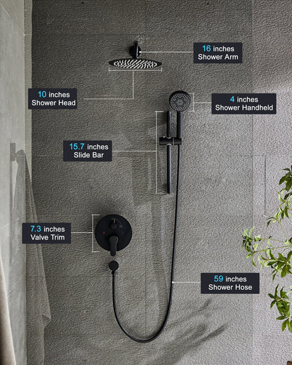 FLG Matte Black Bathroom Stainless Steel Shower Hot and Cold  in High Pressure Rainfall Wall Mount Concealed Shower Set