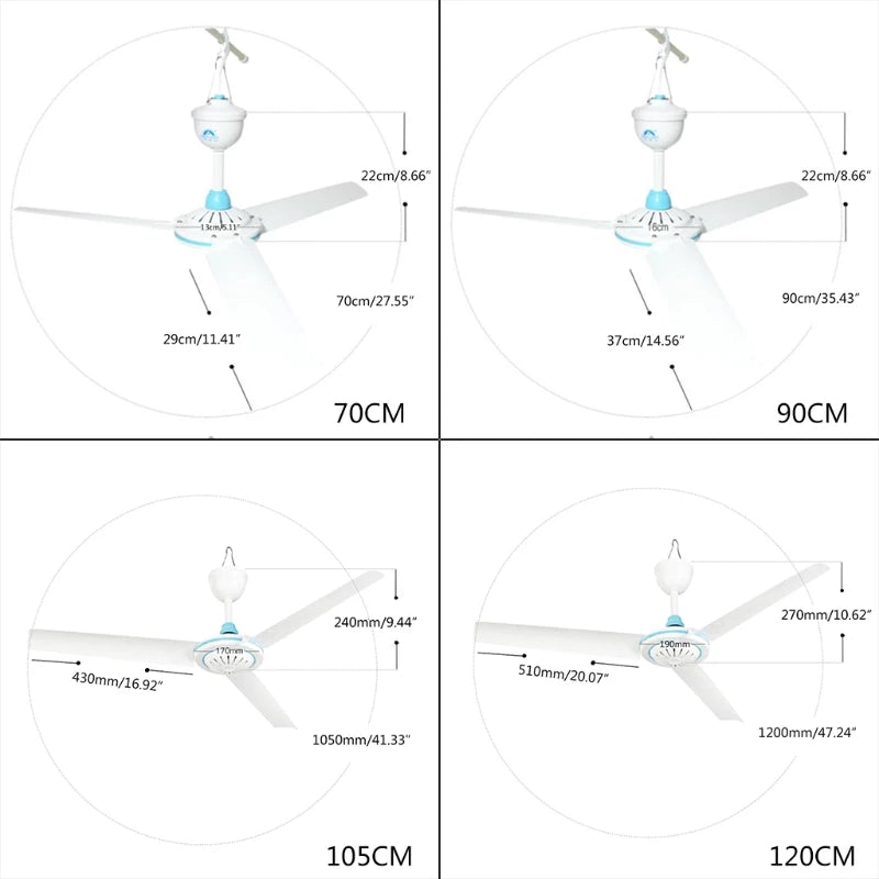 12V Mute Ceiling Fan 19.6inch Silent Camping Tent Hanging Fan without Switch 230cm Cable for Outdoor Hiking Bed Home Picnic