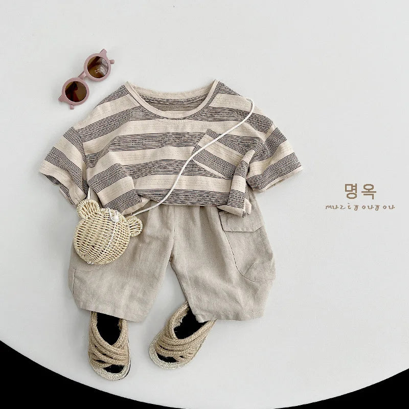 2025 New Breathable Kids Shirts Summer Children's Short Sleeve Striped T-shirt for Boys and Girls Children's Clothes