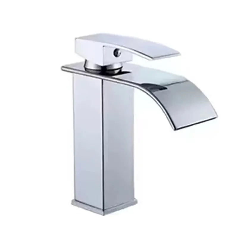 Hot Sale Single Hole Deck Mounted Wash Basin Faucet Modern Flat Mouth Waterfall Hot Cold Water Bathroom Faucet