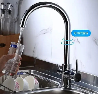 Luxury Chrome Deck Mount Kitchen Faucet - High Quality Dual Handle Pure Water Sink Tap