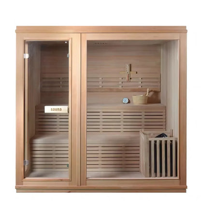 Hesperu HQ-D1220 Solid Hemlock Wood Dry/Wet Steam Sauna Room European Design Soft Touch Control Panel Far Infrared Function 220V