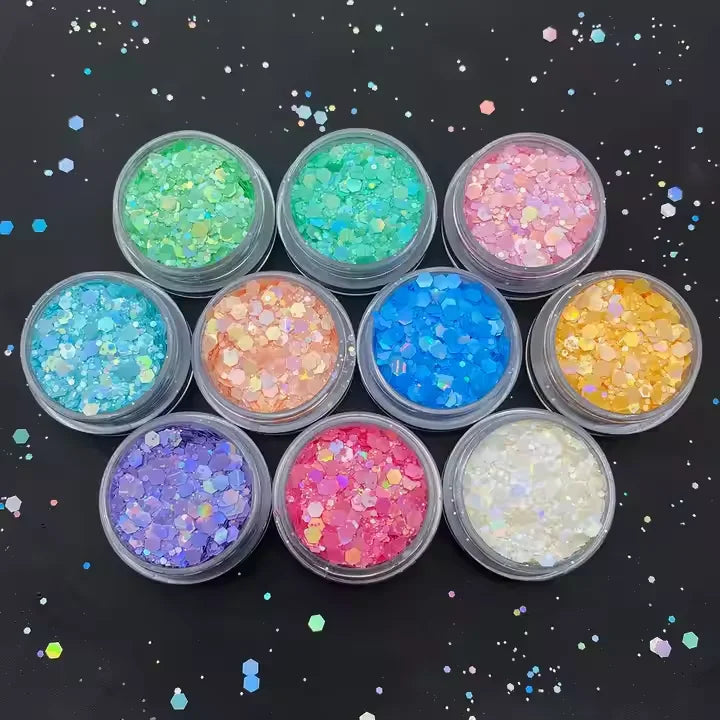 Wholesale Custom Size Bluk PET Free Sample Macaron Solvent Resistant Glitter Matte Chunky Glitter for Tumbler Craft Resin