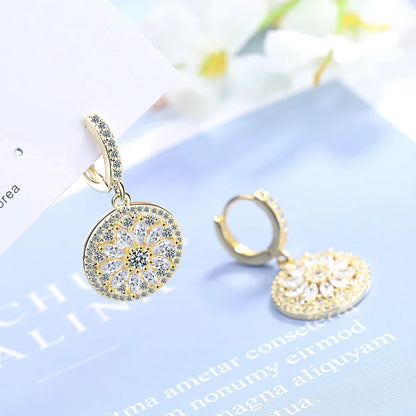 Luxury 925 Sterling SIlver Hollow-out Dream Catcher With Round Cut CZ Zircon Earrings For Women Ear Jewelry Valentine's Day Gift