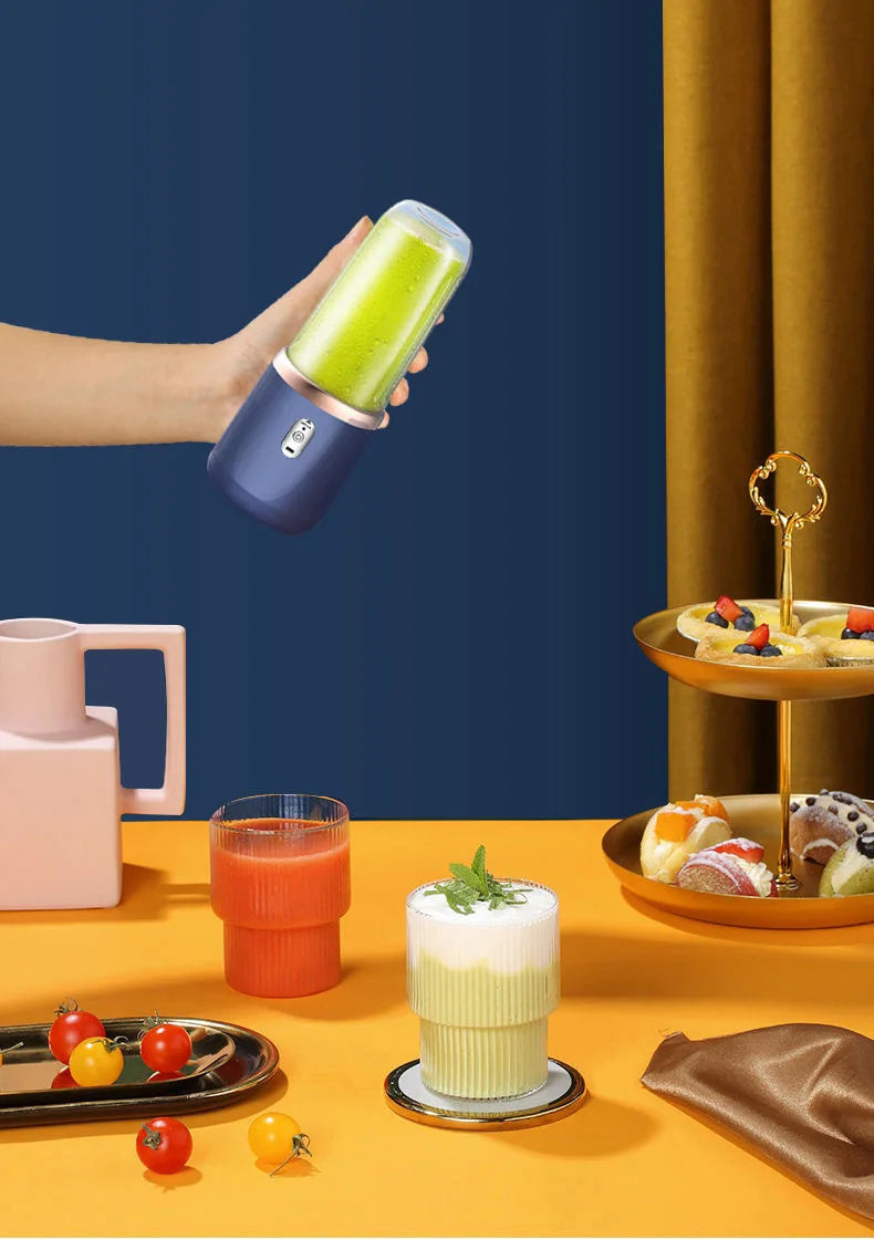 Custom Logo 6-Blade Mini Portable Electric Fruit Juicer Hot Sell USB Rechargeable Juicer Blender with Cup for Car Use
