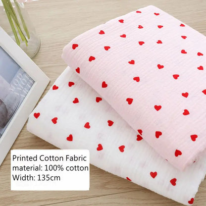 Soft Heart Print Cotton Sewing Fabric Crepe Double Layer Gauze Cloth Valentine's Day Diy Towel Material YHW300530