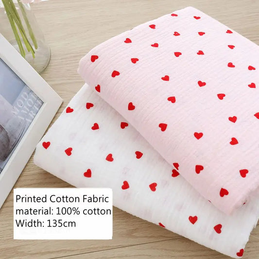 Soft Heart Print Cotton Sewing Fabric Crepe Double Layer Gauze Cloth Valentine's Day Diy Towel Material YHW300530